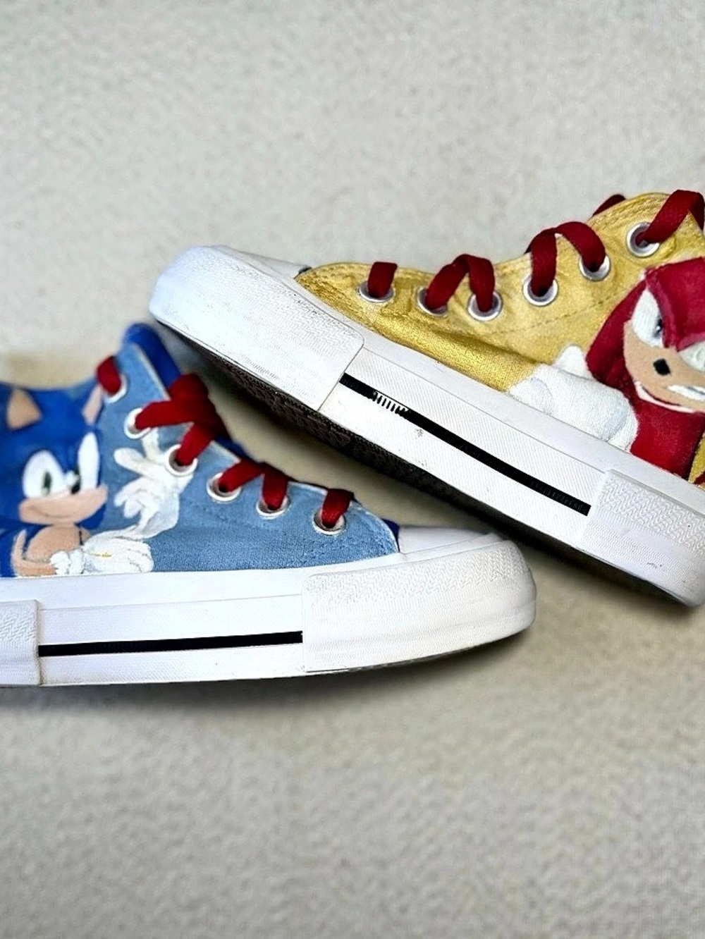 Custom Hand Painted Sonic & Knuckles High Top Canvas Sneakers Kids Size 13